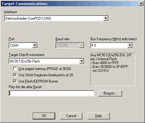 ComPOD / NG setup dialog