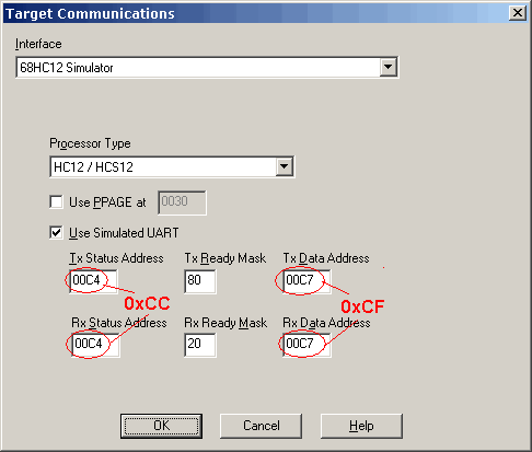Simulator setup dialog