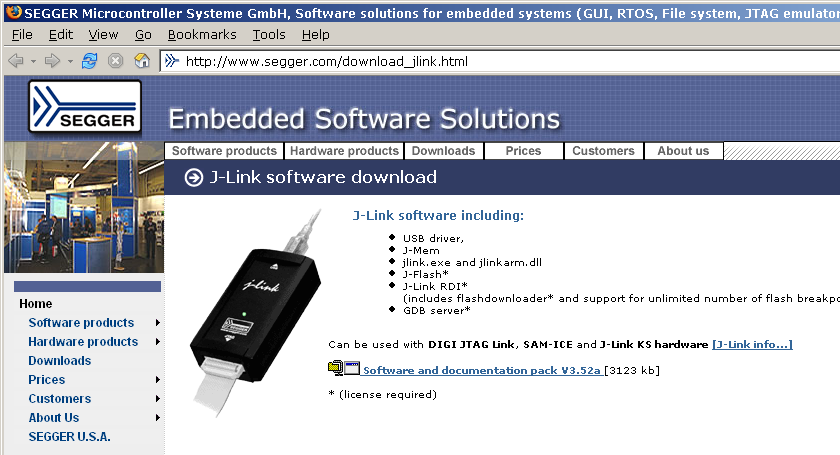 Downloading Segger JLink software