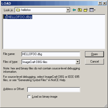 Load dialog for ImageCraft DBG files